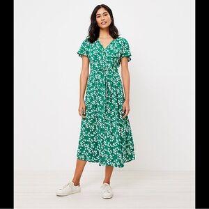 LOFT Green Floral Midi Dress